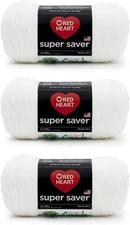 Super Saver Soft White Yarn 3Pack of 198g 7oz Acrylic 4 Medium Worsted 3