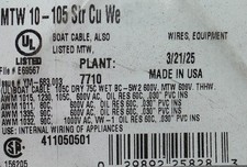 Southwire #10awg 105x30B BC-5W2/THHW/MTW PVC Hook-up/Lead Wire White /50ft