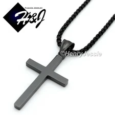 18-36"MEN Stainless Steel 3mm Black Plated Box Chain Necklace Cross Pendant*BP29