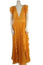 MAC DUGGAL Marigold Pleated Ruffle Cap Sleeve V-Neck Long Gown Dress Size 18