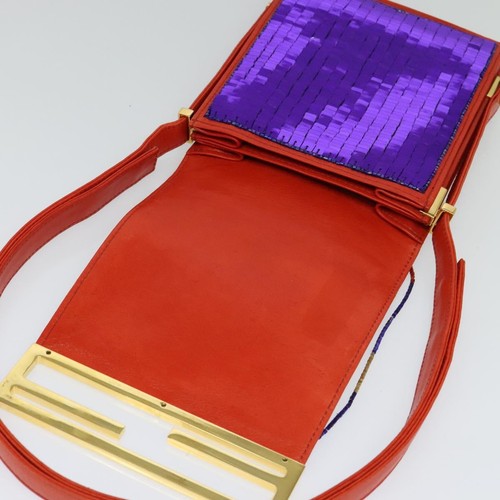 FENDI Sequin Shoulder Bag Leather Red Auth 113262 - Picture 11 of 24