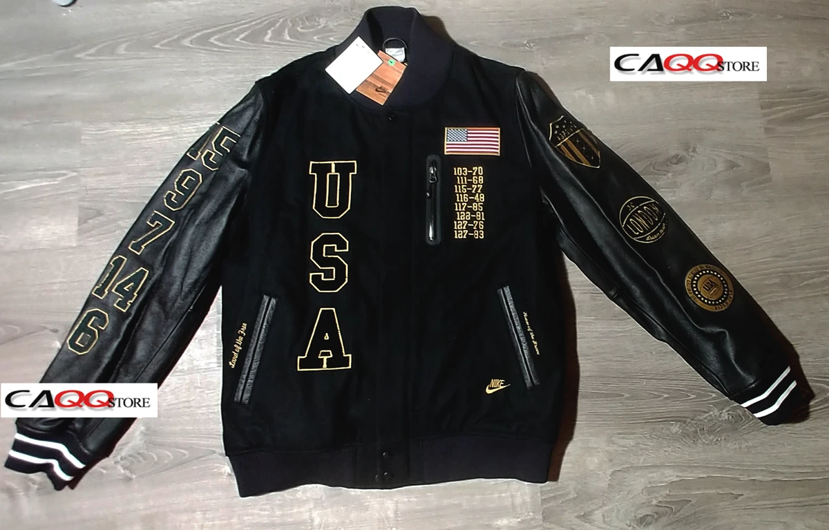 NEW NIKE DREAM TEAM USA = L LARGE = LEATHER SLEEVES VARSITY JACKET