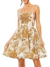 NEW MAC DUGGAL Strapless Brocade Mini  DRESS Size 2 $458  GOLD BRONZE NORDSTROM
