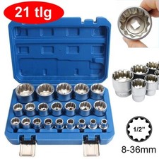 21tlg 1/2 Steckschlüssel Vielzahn Nuss Satz Stecknuss für 6 und 12 Kant 8-36mm♥