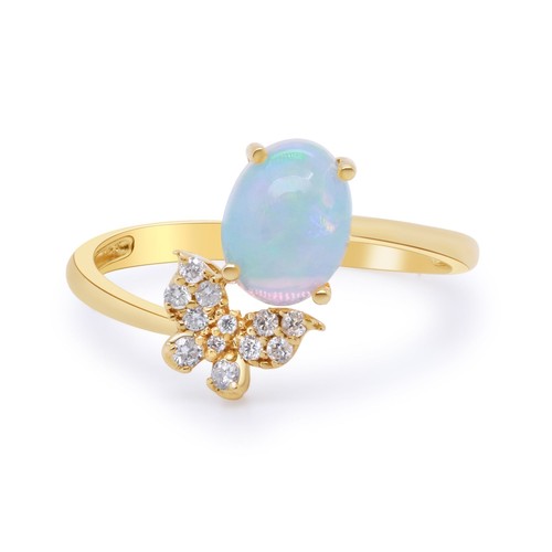 Gin and Grace Zhuri 10K Yellow Gold OVal-cut Natural African Opal Ring 0.935tcw - Foto 1 di 7