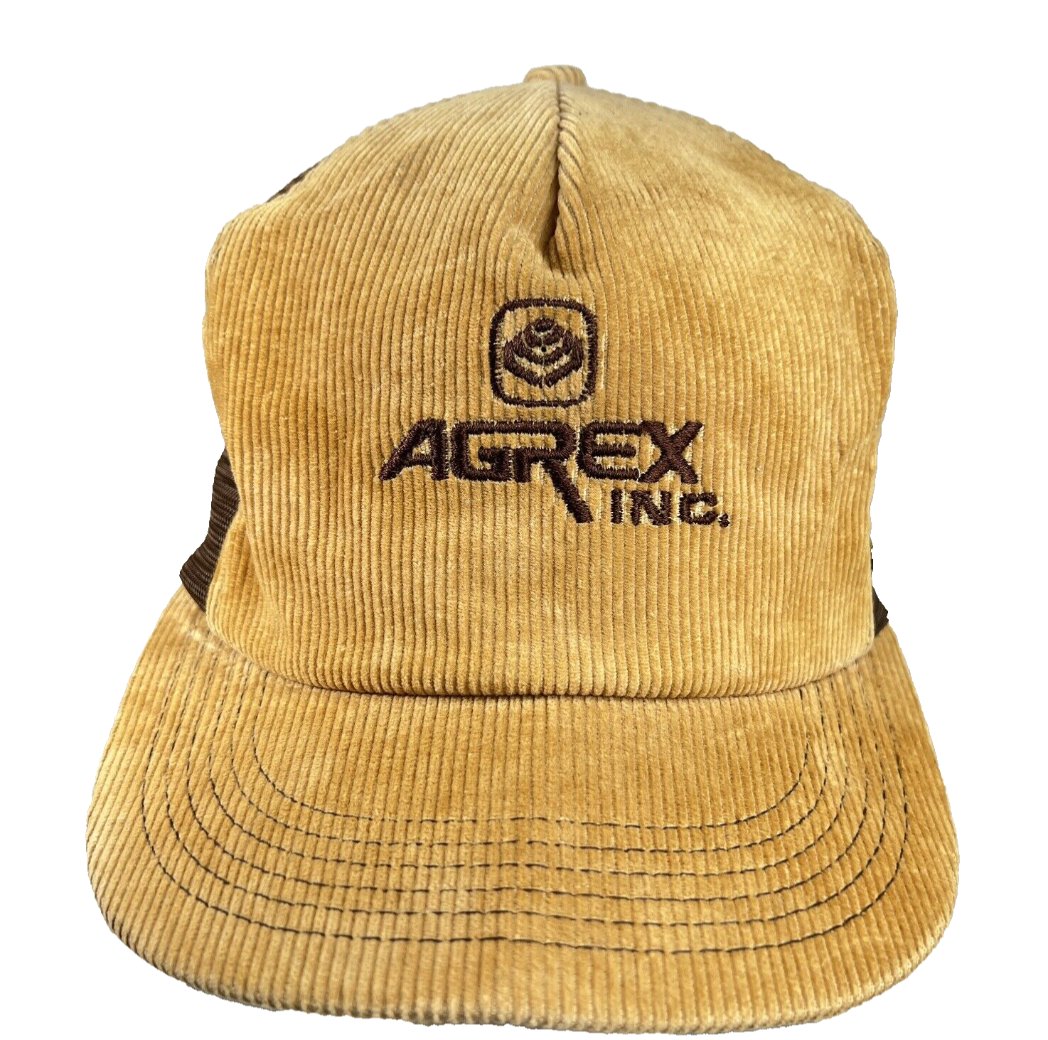Agrex Inc Corduroy Trucker Hat with American Flag Pin in Brown Beige