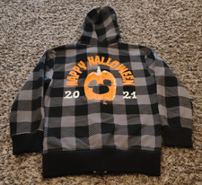 Disney Halloween Jacket Hoodie Kids Small Black Gray Plaid Full Zip Cotton Blend
