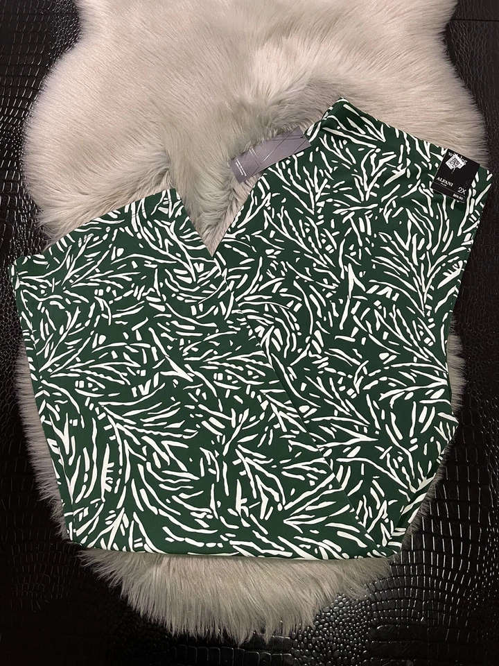 Nuevo con etiquetas Pantalones Alfani Elements PLUS Pierna Ancha Talla 2X Verde Blanco Estampado $69 Foto 4 de 4