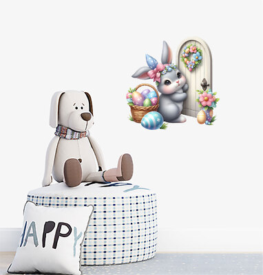 Wandbild Osterhase Kaninchen Blume Ei bunte Vinyl Aufkleber Abziehbilder a10001