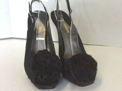Maxstudio Black Satin Slingback Bow Detail Slingbacks Heeled Pump Size 10 M