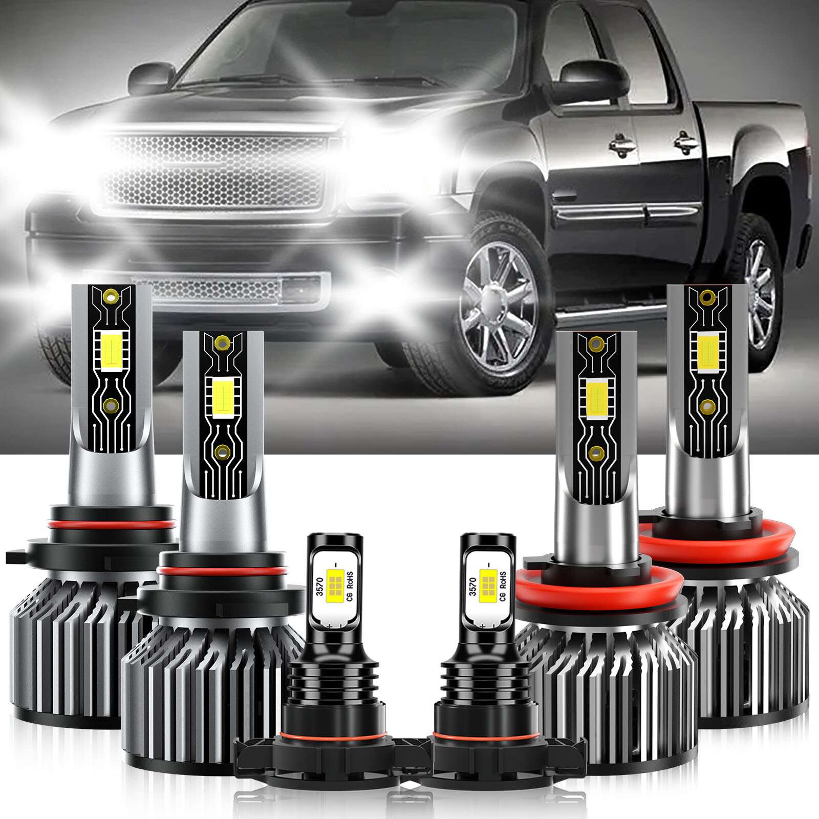 LED Headlight Bulbs Combo Fog Light 6500K white For GMC Sierra 2500 HD 2007-2014