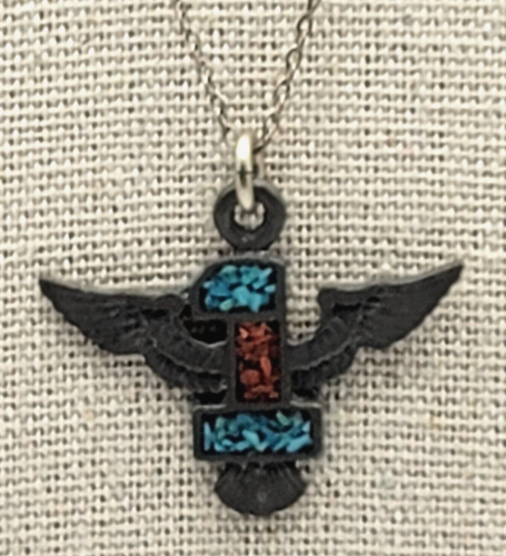 Turquoise Inlay Eagle Vintage Turquoise And Coral Inlay Silver Tone Eagle Pendant Necklace 17 ...