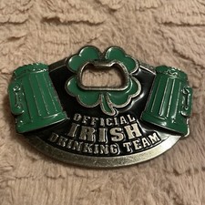 Official Irish Drinking Team Green Shamrock Belt Buckle  Built In Bottle Opener