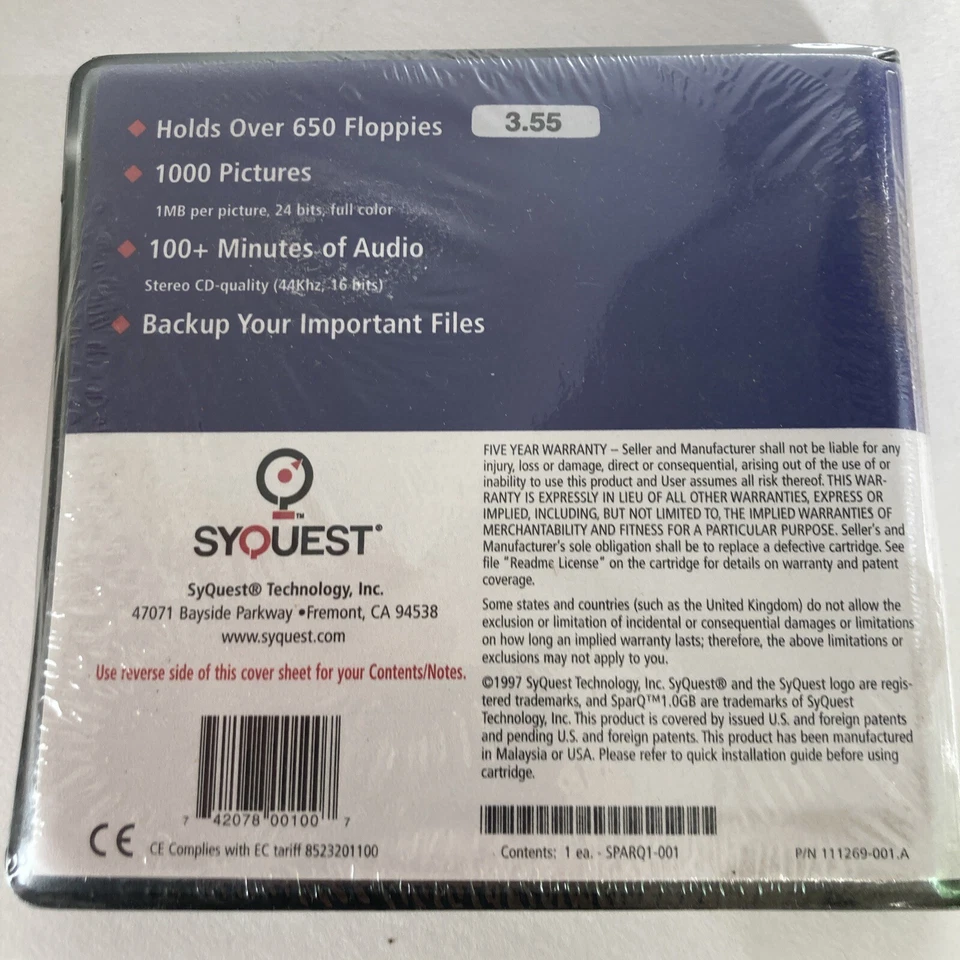 SyQuest SparQ 1.0 Removable Cartridge Drive 1.0GB External PC Formatted Sealed - Image 2 of 4