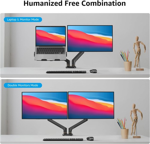 Soporte de brazo doble para computadora portátil Bewiser para monitor de 13"-32” y escritorio para computadora portátil de 12"-17" - Imagen 4 de 9