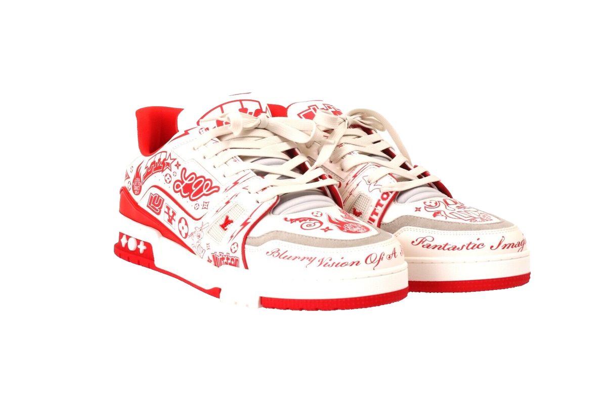 LOUIS VUITTON MEN'S LV Trainer Sneakers 1ACELP WHITE/RED US10.5