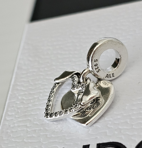 New Pandora Woof Love Heart & Dog Double Dangle Silver Charm 792647 Free Post - Picture 15 of 20