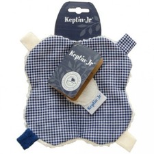 Doudou fleur à étiquettes en coton bio à carreaux bleu marine et blanc KEPTIN Jr