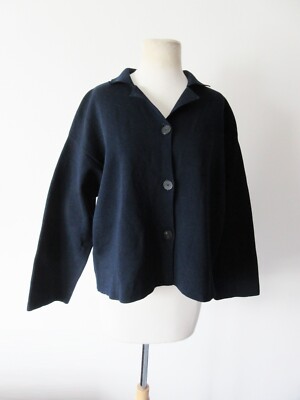 SOFIE D'HOORE dark navy blue 100% cotton thicker heavier knit blazer jacket S