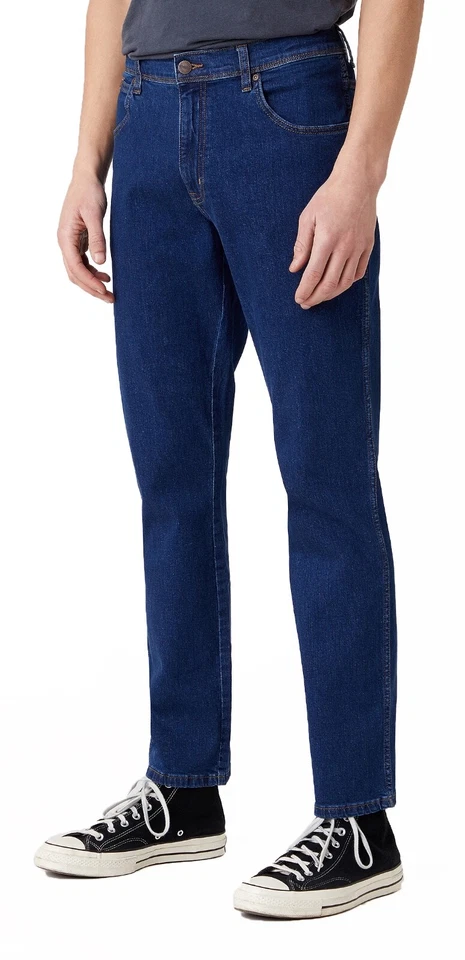 Wrangler TEXAS SLIM Jeans Regular Tapered Denim Pants Mens Red Corvette Blue