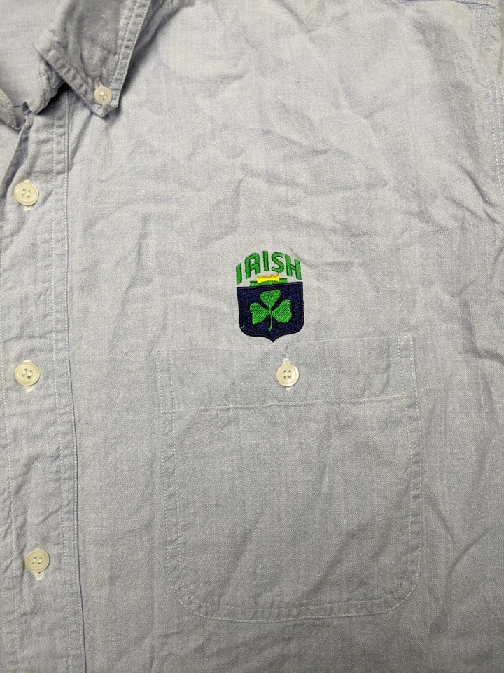 Northern Isles Mens M 15.5 Blue Chambray Button Irish Logo Button Shirt - Image 3 of 4