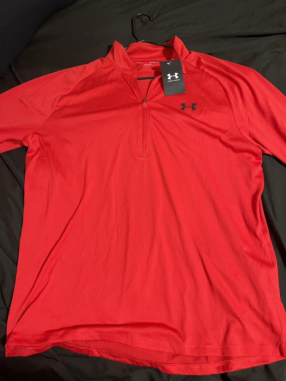 Maglione UNDER ARMOUR rosso vestibilità ampia quarto zip L uomo atletico