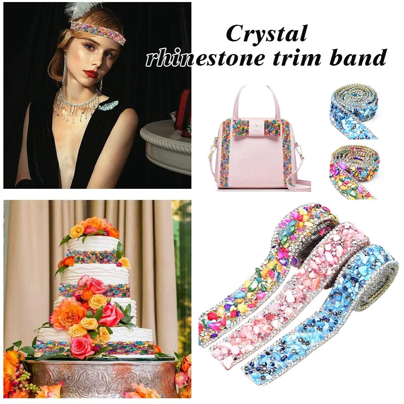 DIY Crystal Rhinestone Trim Hotfix Ribbon Artificial Gemstone Crushed Stone - Image 3 of 4