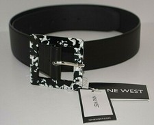 NINE WEST WOMEN'S BLACK WHITE 100 POLYURETHANE MARBLE LOOK SQUARE BELT M/L NEW