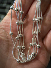 Brand New 925 Sterling Silver 5 Strand 5mm Ball Station Bracelet 8" Long Elegant