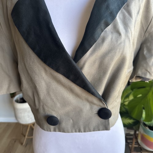 Vintage POGO Cropped Blazer Jacket Sz 10 Fits S Double Breasted Grey Black Linen - Bild 3 von 14