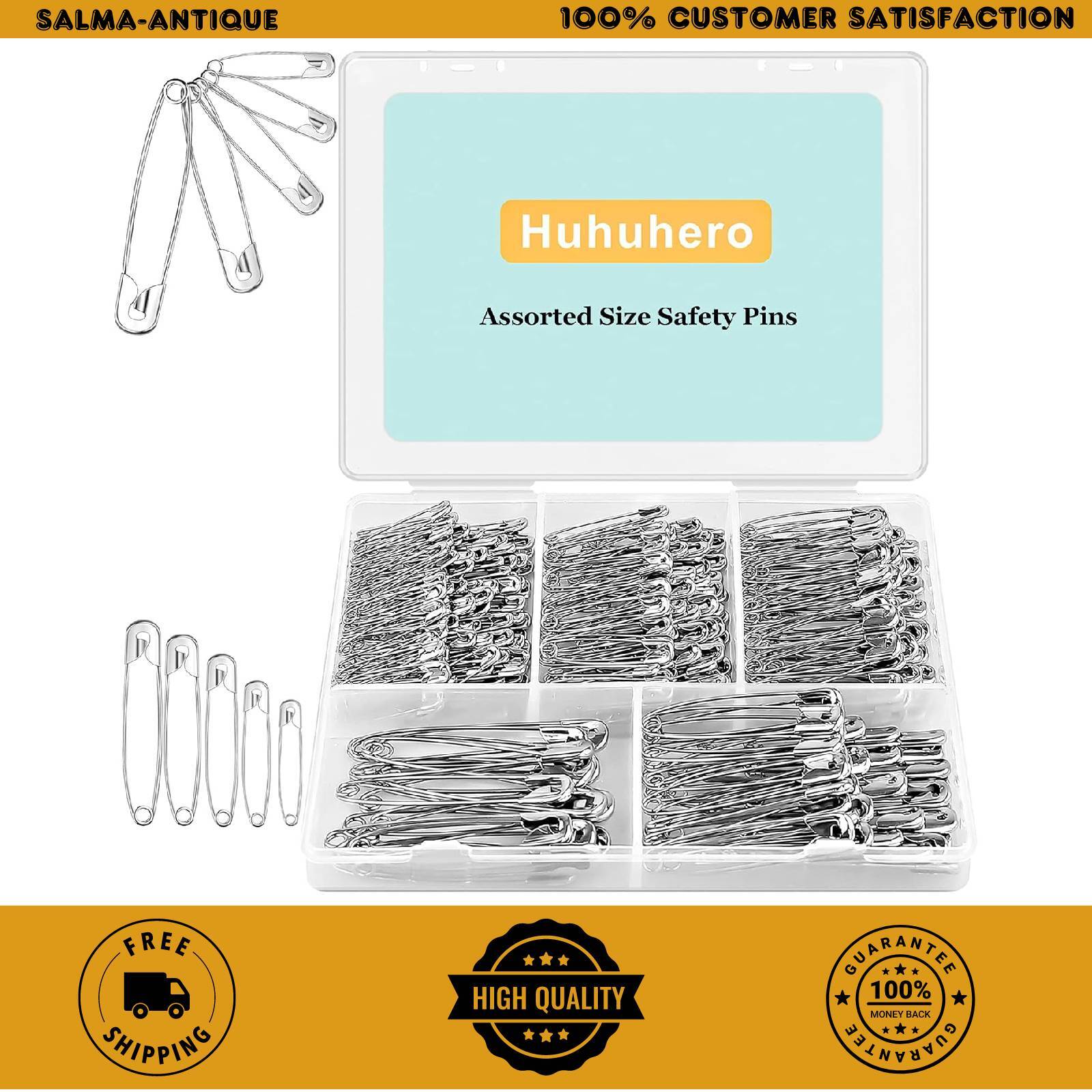 350-Piece Assorted Size Safety Pin Set for Sewing, Crafts & Fabric - Large & Small Pins