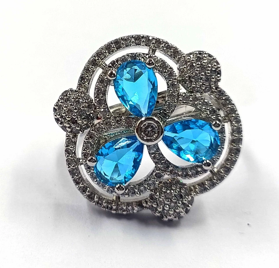 Anel feminino folheado a prata CZ AD festa topázio pedra preciosa 7-10 anel ajustável - Imagem 4 de 4