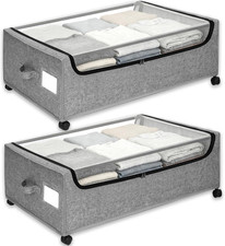 Under Bed Storage with Wheels, 2-Pack under the Bed Storage Containers with Clea