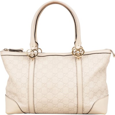 Gucci GG White Leather Guccissima Twin Heart Handbag Tasche