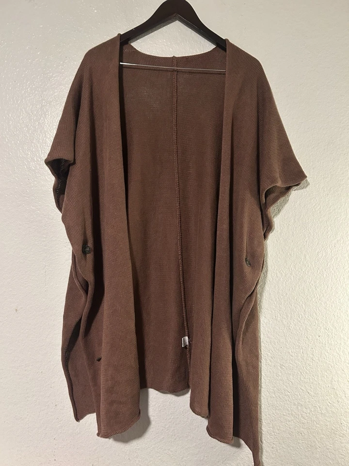 Eskandar $1390 Chestnut Brown  Long Linen Tabard Cardigan Sweater Lagenlook - Image 2 of 4