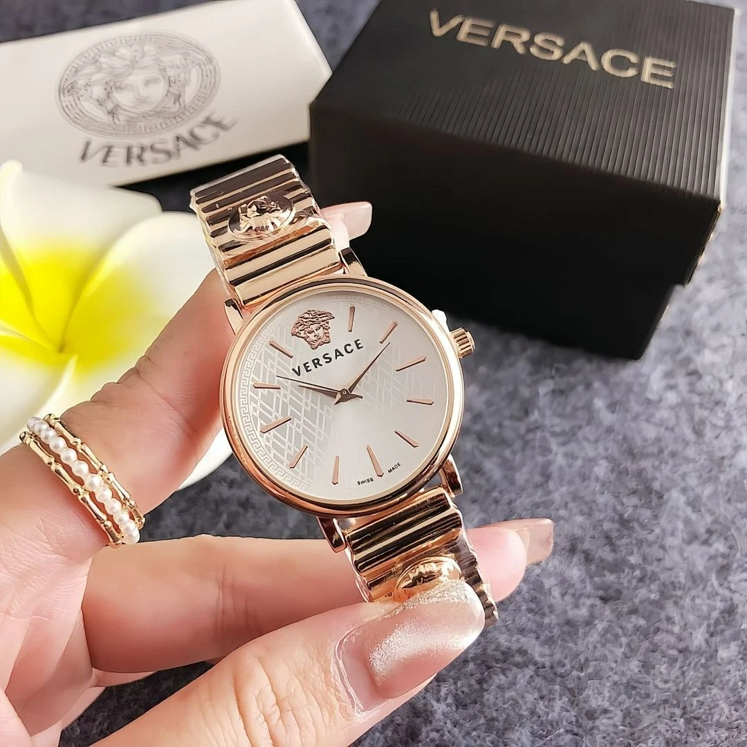 SALE! Versace Rose Gold Ladies 38mm Watch Versace Palazzo Quartz Rose Dial Ladies Watch VECQ00718  main image 2