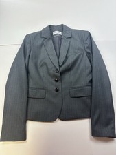 Calvin Klein Womens Size 6 Pinstripe Gray Three Button Front Blazer EUC