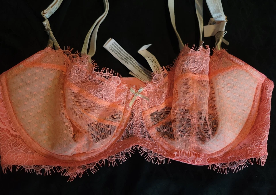 NUEVO CON ETIQUETAS Victoria's Secret Sujetador de Encaje Tanga Conjunto Rosa Salmón 34 DD/M Foto 3 de 4