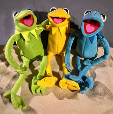 3 KERMIT RARE PUPPETS GREEN YELLOW BLUE HAND CRAFTED RANA RENE MUPPETS toys