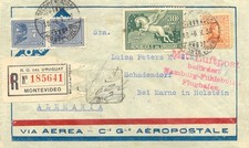 URUGUAY 1932, int. Mischfrankatur a. Pra.-R-Lupo-Bf "Montevideo-Hamburg" m. Flug