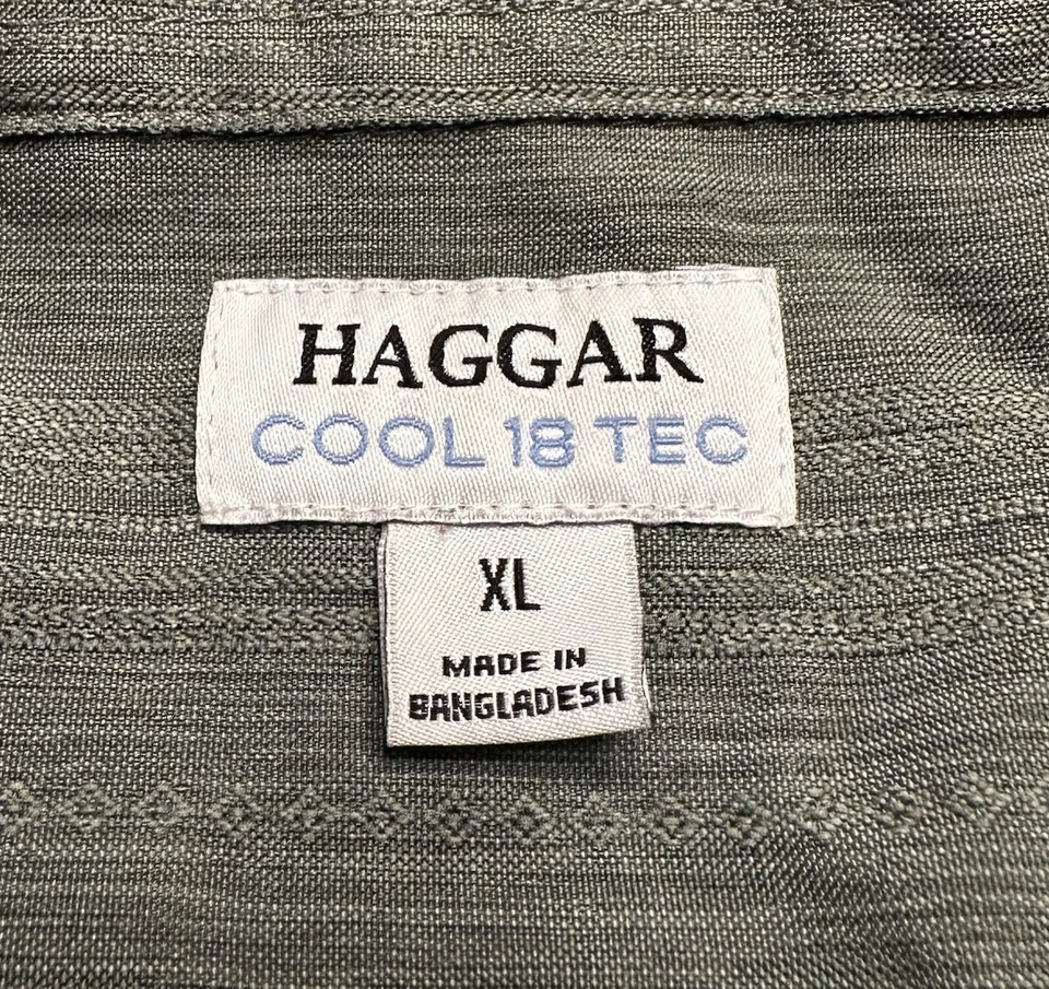Haggar Cool 18 Tec Green Jacquard Shirt Mens XL Button Up Short Sleeve - Image 3 of 4