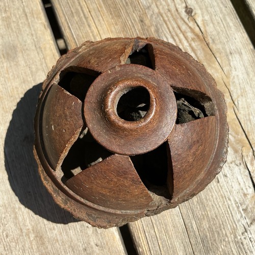 Vintage Hand Carved Brazil Nut Pod Rattle Ethnic South American Folk Art Music