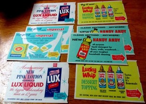 Lot of 8 Larger 5" 1950's Product Coupons  Lucky Whip Lux Handy Dandy Imperial