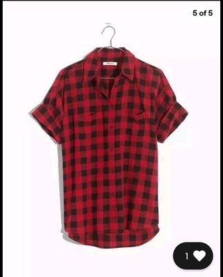 MADEWELL WOMENS RED BLACK BUFFALO CHECK COURIER SHIRT SZ M