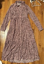 Image of Missguided Button-Front Smock Shirt Midi Dress Blush pink Dalmatian Print 6 NWT