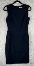Tory Burch Size 2 Solid Dark Navy Sleeveless Wool Blend Sheath Dress Rear Zip