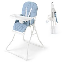 COSTWAY Foldable High Chair Easy Clean Compact Highchair with Tray-Blue