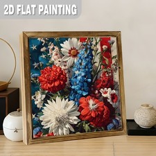 Patriotic USA Floral Flag Wooden Plaque 4th Of July Red White Blue Home Decor