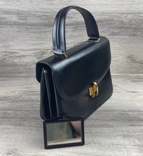 Vintage Bienen Davis Handbag Black Leather W Original Mirror