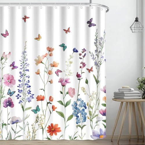 72x72 Inch Shower Curtain Flower Butterflies Bath Curtain Spring Summer Floral - Picture 7 of 7